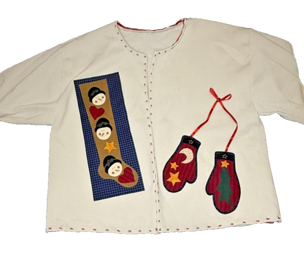 Grandmacore Ugly Christmas Sweater Hand Embellished Cream Crew Cut Off Sweat